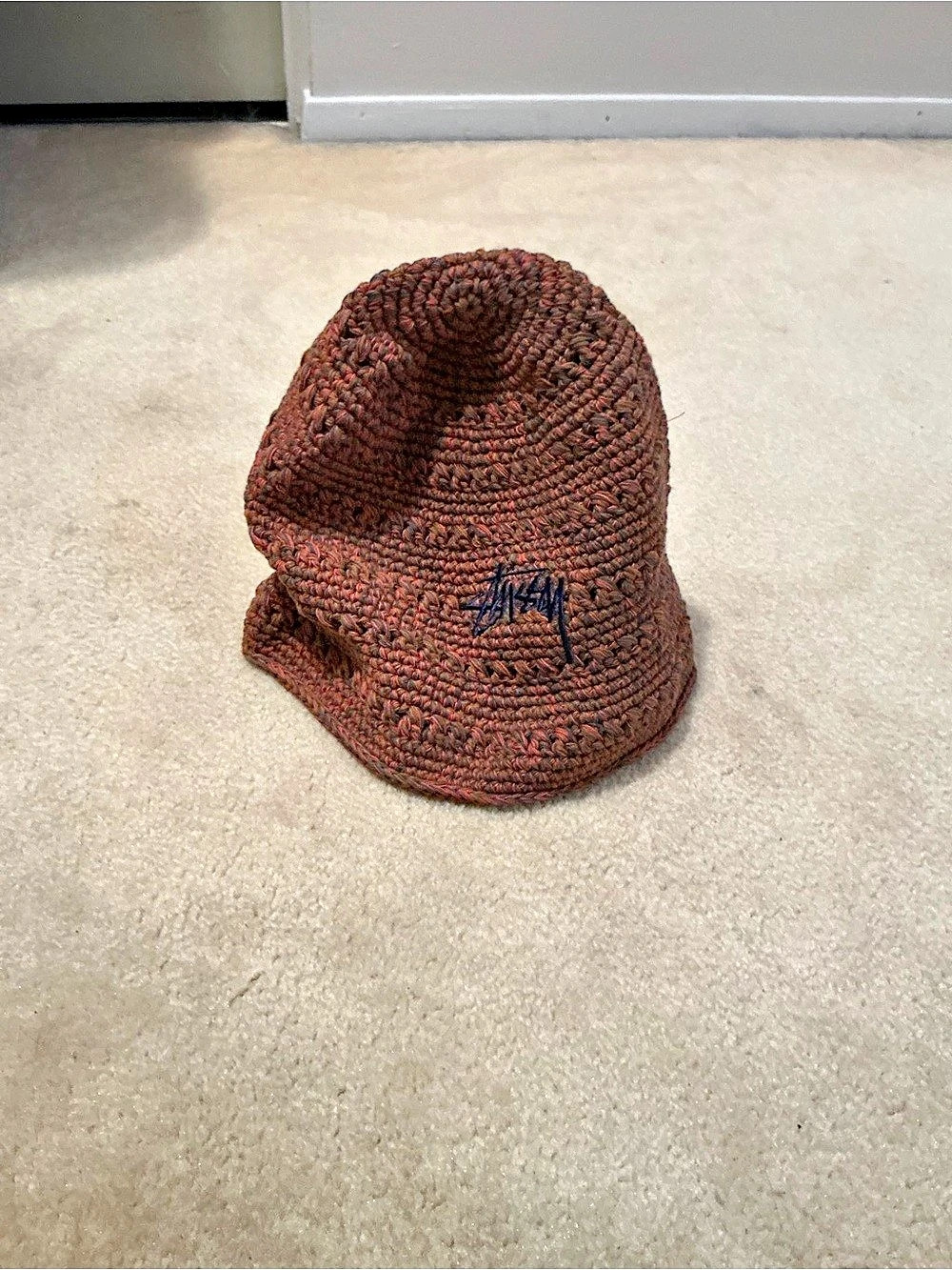 Stussy Crochet Logo Bucket Hat Brown
